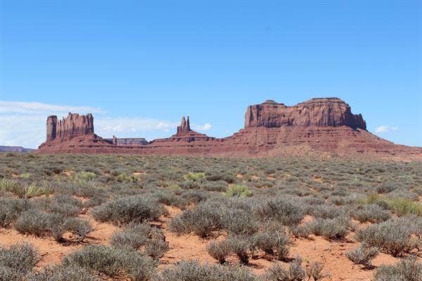 Panoramic view of Monument Valley from the 163