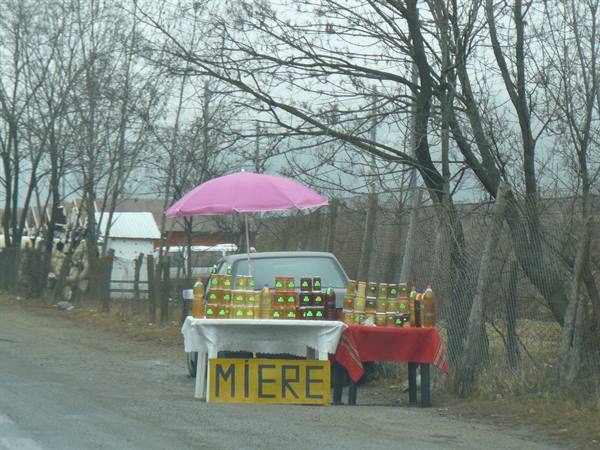 Honey sellers on the road to Bucharest