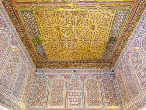 Painted wooden ceiling and carved stucco, Marrakech palace