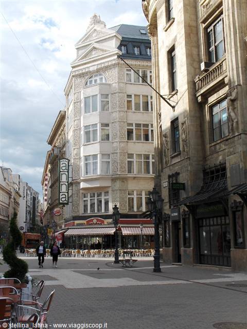 Pedestrians in front of the Anna building on Váci utca, Budapest