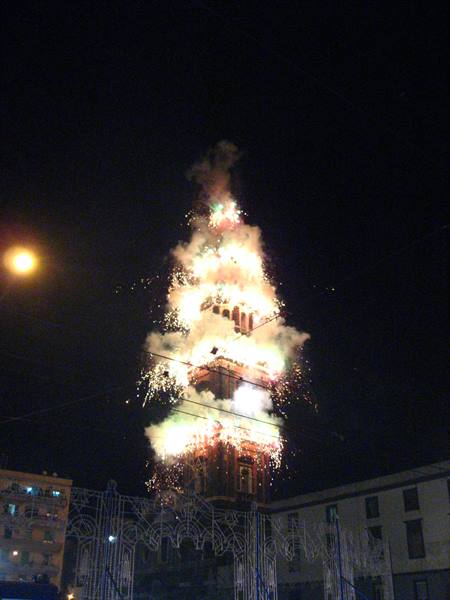 The bell tower in flames