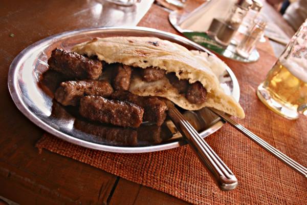 Sarajevo cevapcici, oblong meat patties, very tasty!