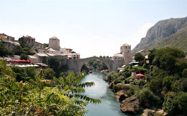 The famous bridge of Mostar, rebuilt after being bombed