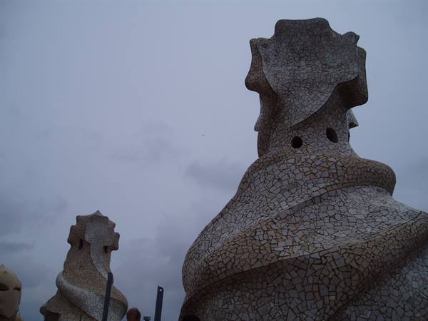 Chimney covered in trencadís mosaic on La Pedrera rooftop, Barcelona