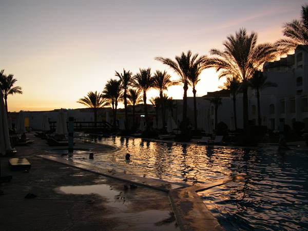the pool at sunset