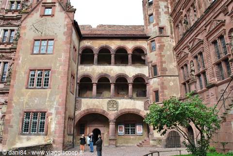 Inner courtyard of Heidelberg Castle, red sandstone arched loggia