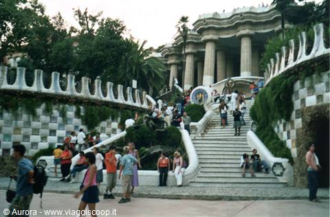 The dragon covered in coloured tiles in Park Güell
