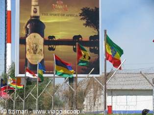 Amarula billboard and neighbouring countries' flags waving at the border crossing