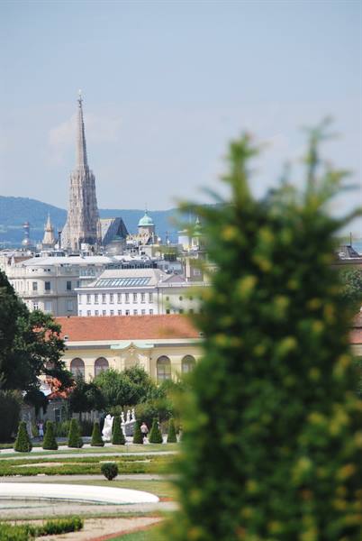 Gothic spire of St. Stephen's Cathedral seen from Belvedere gardens, Vienna