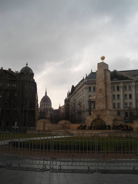 The square with the last remaining communist monument dedicated to the soldiers of the red army