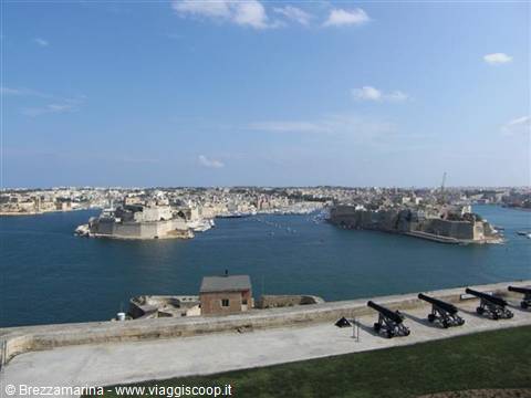 Malta - Valletta - Senglea seen from the Grand Baracca gardens .Panorama of the Grand Harbour