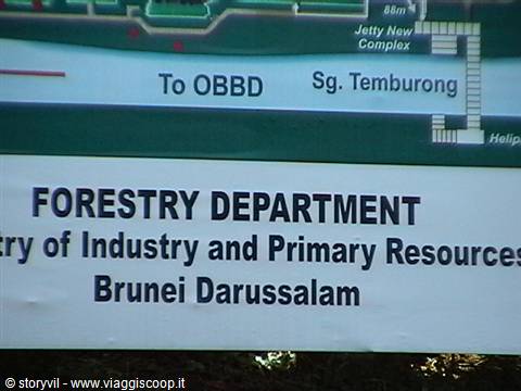 Forestry Department sign in Brunei with map pointing to Sungai Temburong