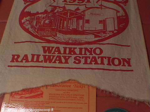 Red Waikino Railway Station 1991 commemorative cloth over a souvenir ticket