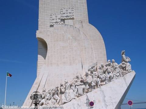 Monument to the Discoveries in Lisbon, white stone under blue sky