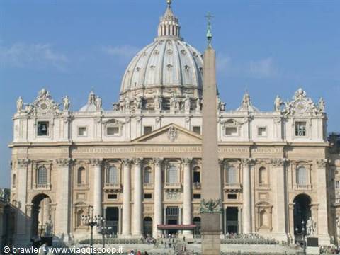 St. Peter's Basilica with its dome and the Egyptian obelisk in St. Peter's Square