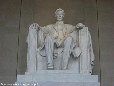 Marble statue of seated Abraham Lincoln at the Lincoln Memorial, Washington