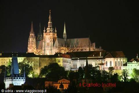 Prague Castle and St. Vitus Cathedral illuminated at night