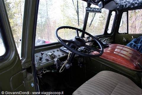 The interior of the Gaz truck
