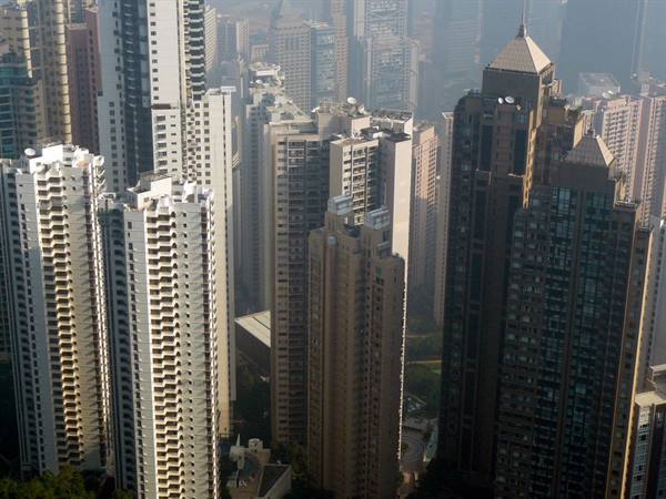 Crowded residential skyscrapers in the haze, Hong Kong
