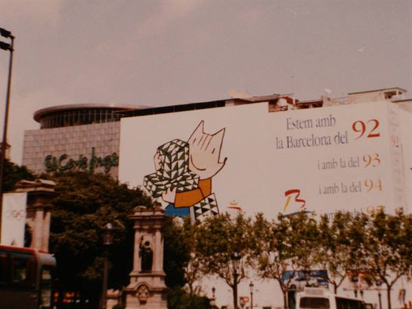 Cobi mascot on a giant billboard for Barcelona 92
