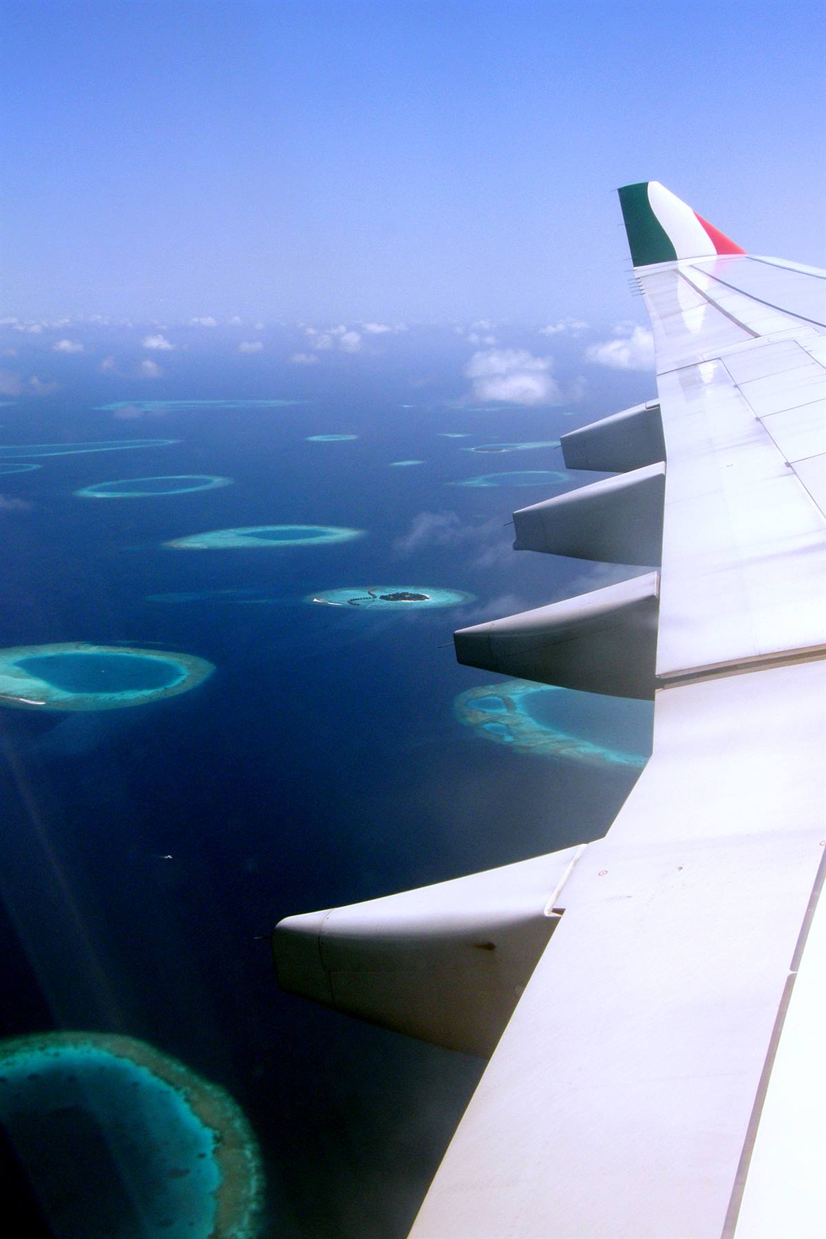 From the plane the Maldives atolls