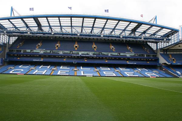 Stamford Bridge in London, Chelsea's blue stand and green pitch
