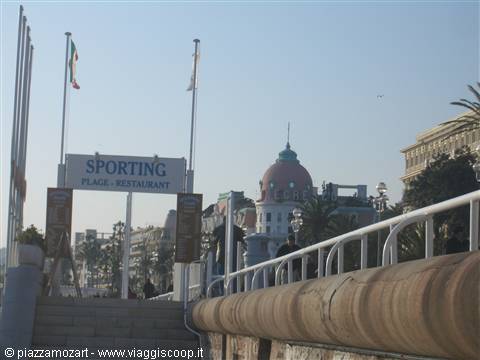 Entrance of the Sporting Plage restaurant on the Promenade des Anglais in Nice