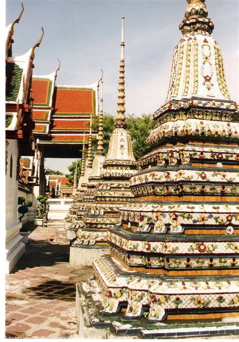 Mosaic-decorated stupas at Wat Pho temple, Bangkok