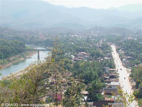 Nam Khan river and Luang Prabang rooftops among the trees
