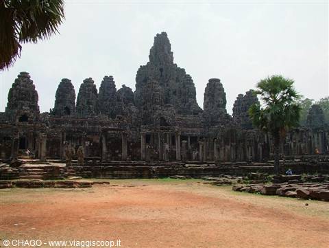 Carved stone towers with giant faces at Bayon temple, Angkor