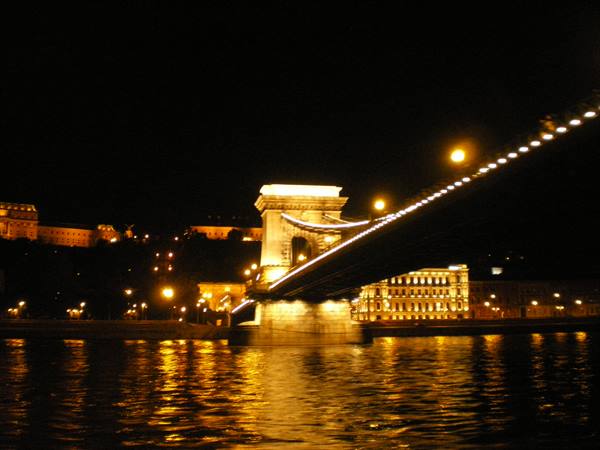 chain bridge at night