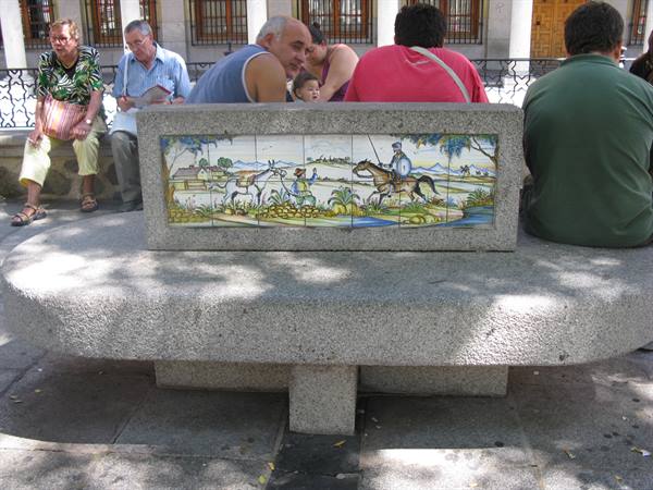 benches of Toledo with illustrations on Don Quixote