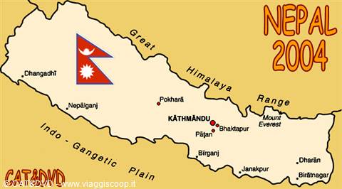 Map of Nepal 2004 with flag and main cities