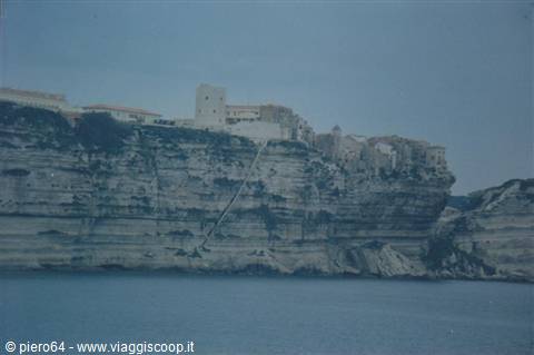 Old citadel atop the limestone cliff of Bonifacio above the sea