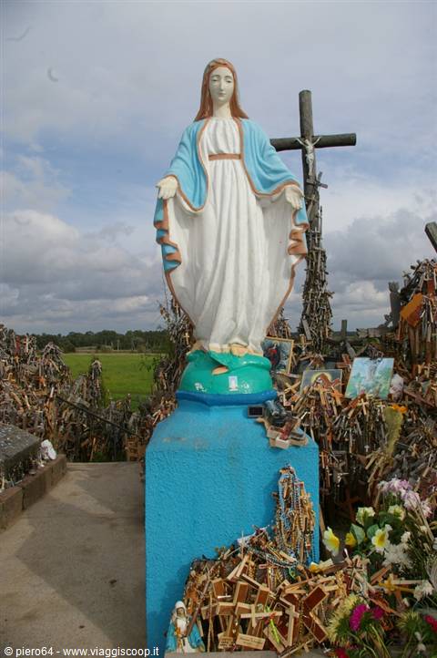 Madonna statue among crosses and rosaries, Hill of Crosses, Šiauliai