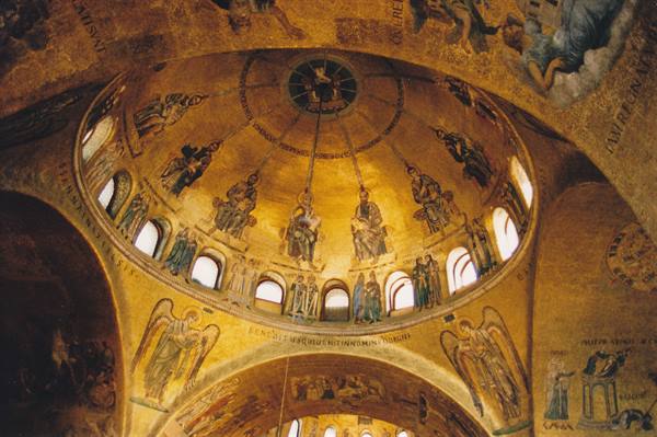 Golden mosaics on the dome of St Mark's Basilica in Venice