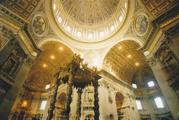 Bernini's bronze baldachin beneath the dome of St. Peter's Basilica