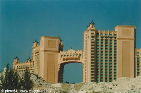 Atlantis resort on Paradise Island, salmon towers with arched bridge
