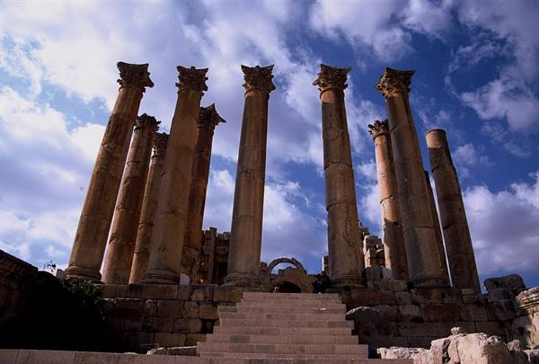 Corinthian stone columns of the Temple of Artemis in Jerash