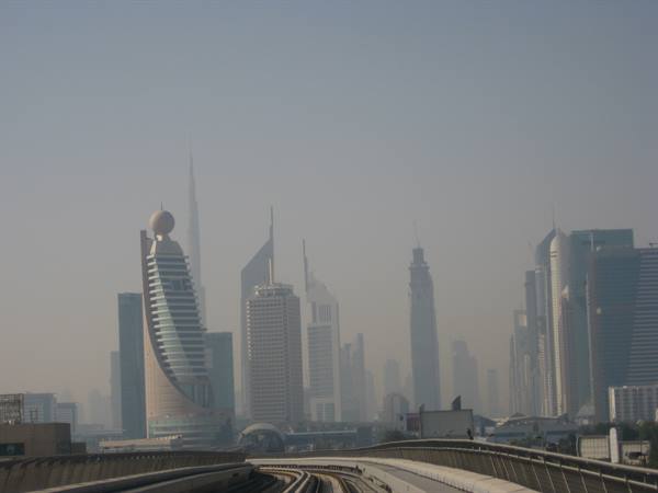 dubai skyline from the metro
