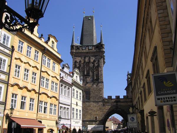 Prague, the entrance to Charles Bridge