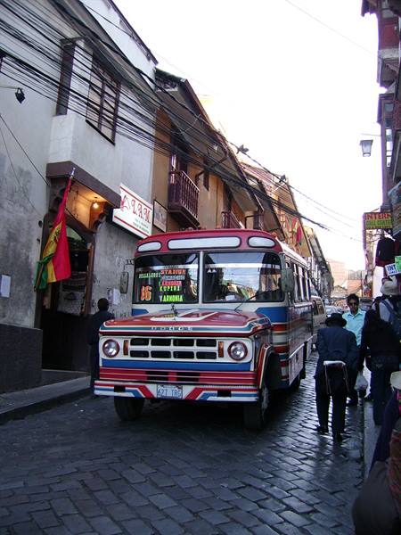 colourful bus among the alleys of the old city