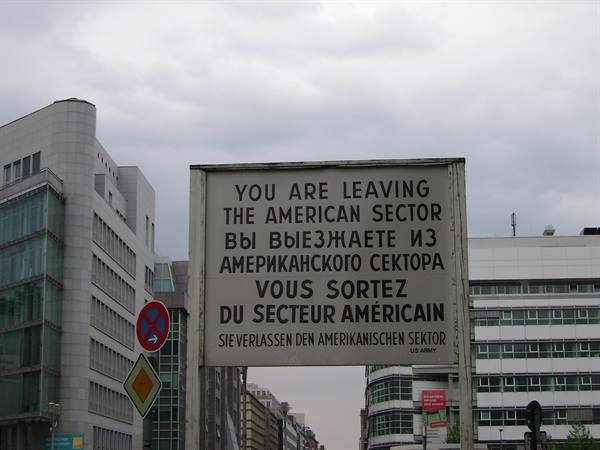 Checkpoint Charlie sign in Berlin: leaving the American sector