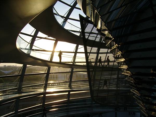 Visitors on the spiral ramp of the Reichstag glass dome, Berlin