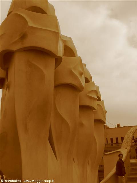 Gaudí's sculpted stone chimneys on the Pedrera rooftop