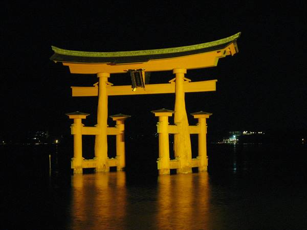 Miyashima - The Torii at night at high tide