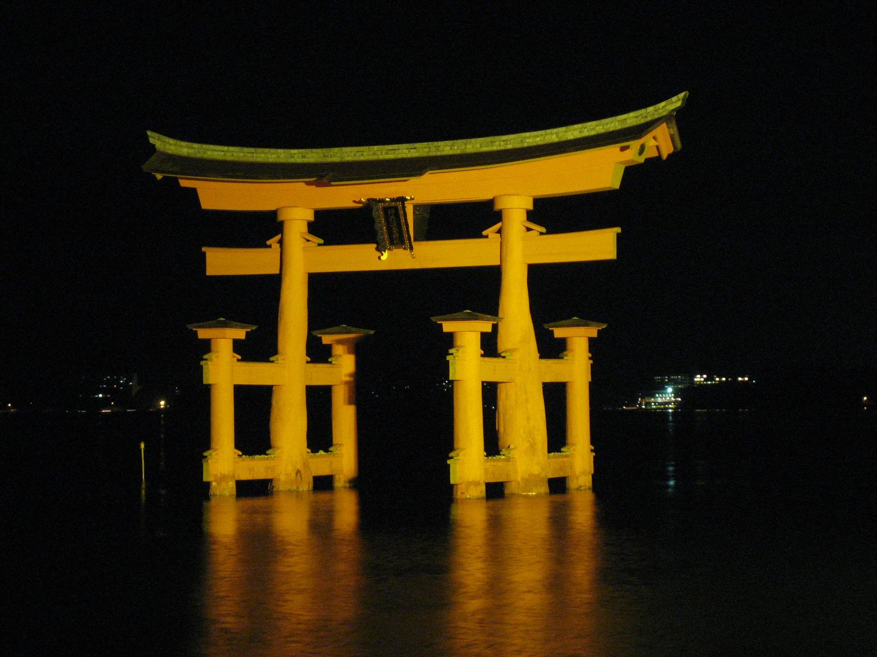 Miyashima - The Torii at night at high tide