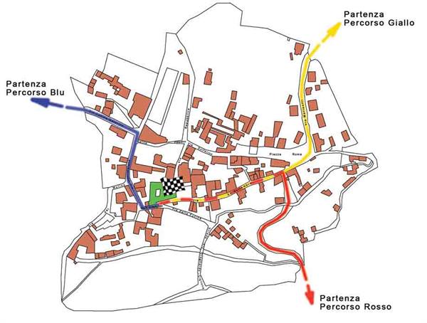 The cycle and pedestrian trails of Grognardo: blue, red, yellow and orange