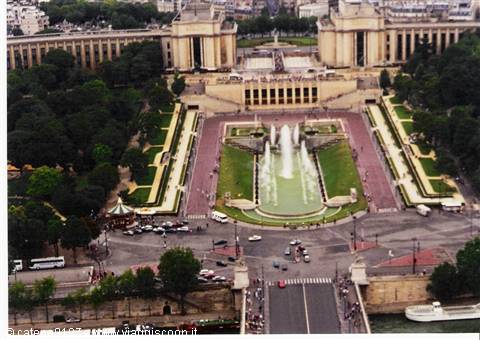 The Trocadéro fountains and Chaillot palace seen from the Eiffel Tower