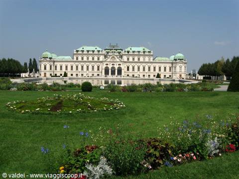 Belvedere Palace in Vienna with flowery garden in front